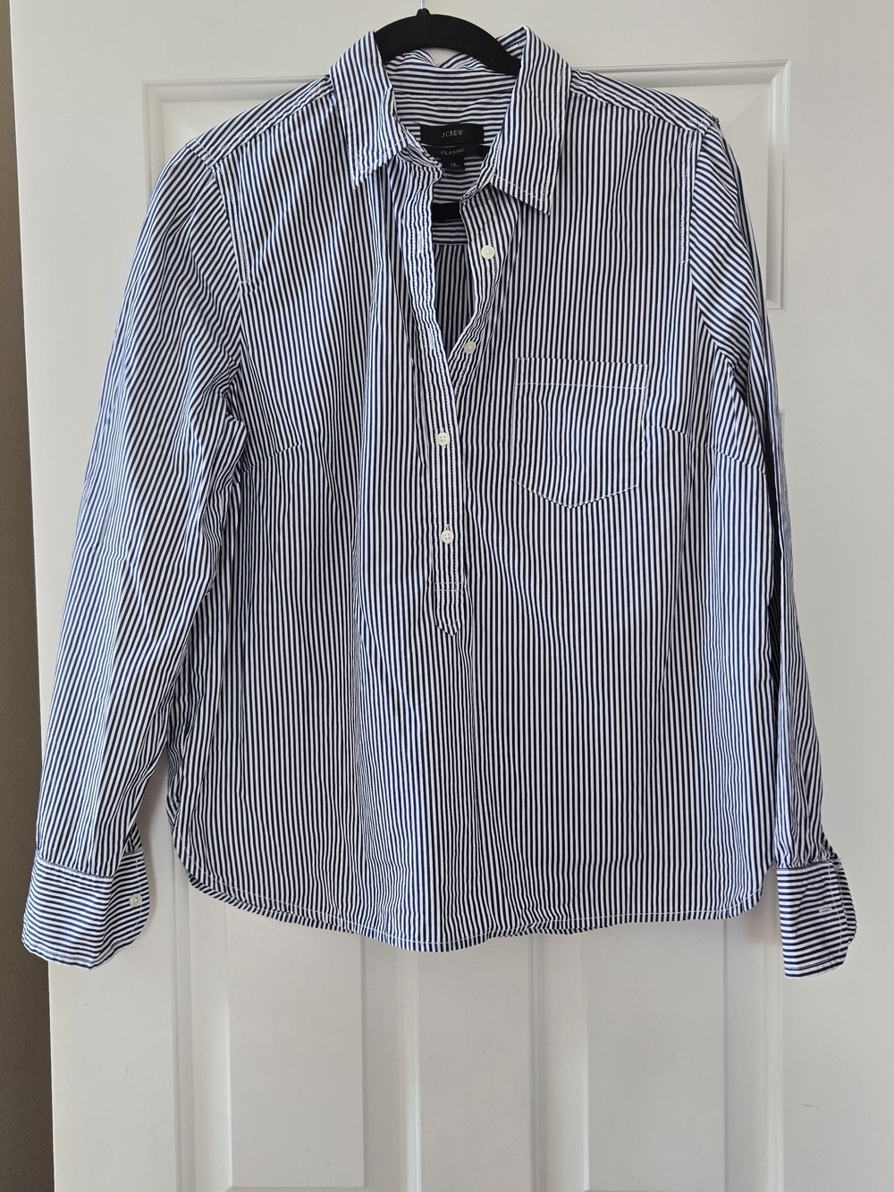 J. Crew Classic Navy and White Striped Button Shirt